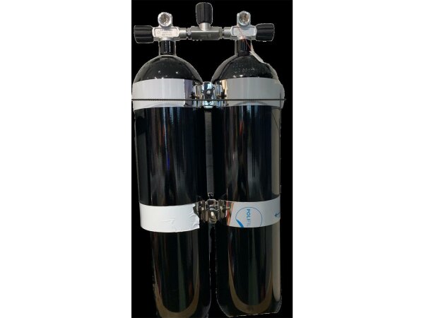 Doppel-Stahlflasche 12 Liter SCHWARZ KONKAV lang,  230 Bar, DIR Style m. OMS Schellen